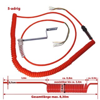 5-adriges Spiralkabel "Industrie"   Wendelleitung, Gesamtlänge max. 8,30m