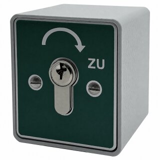 Schlüsselschalter auf Putz mit PHZ,  1 seitig,  "Tastend", "ZU" in Grün